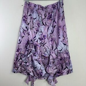 Y2K‎ Vintage Fairy Satin Skirt Pull On Med Asymmetrical Ruffle Purple Floral NWT